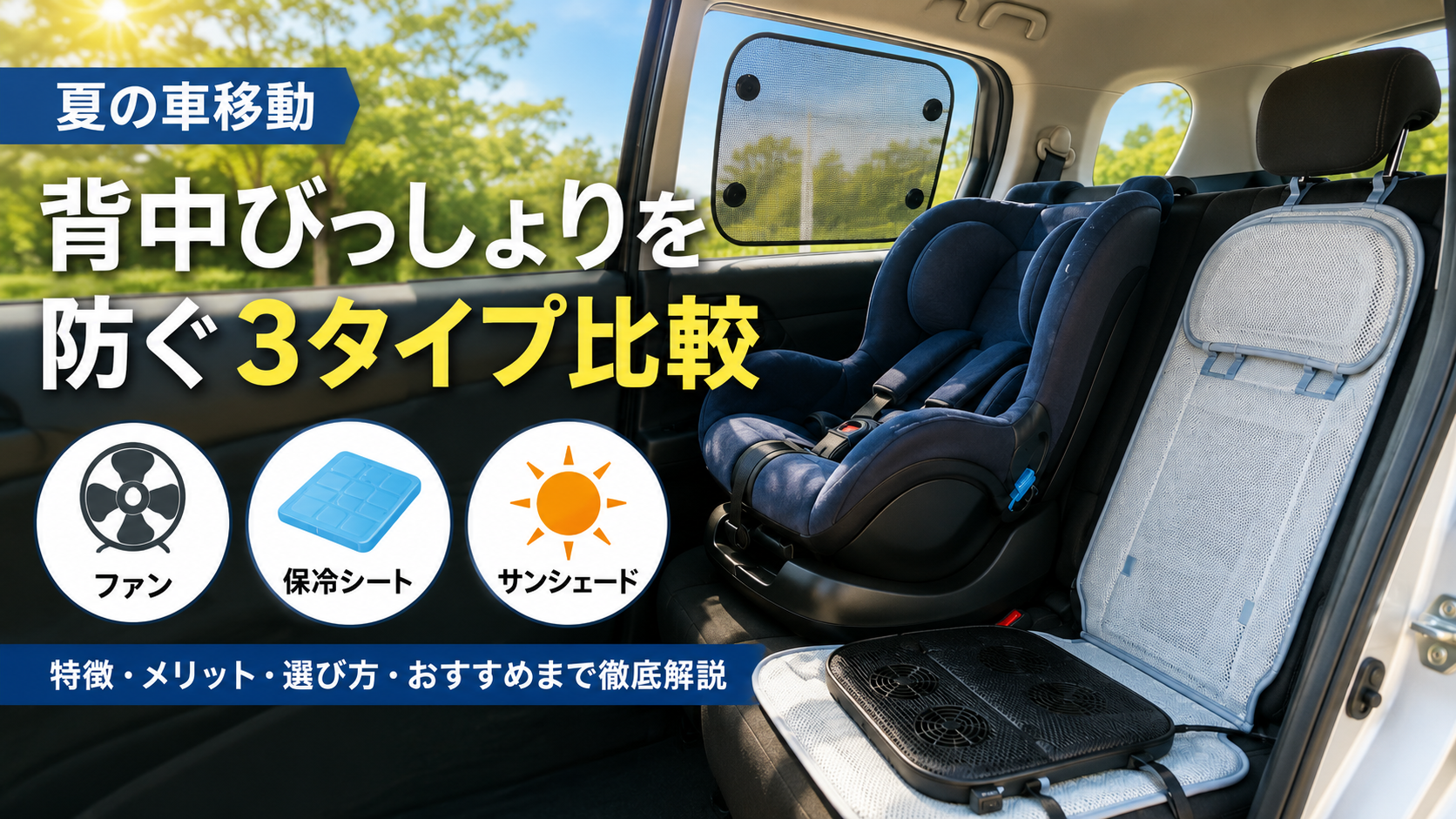 チャイルドシートの暑さ対策をファン・保冷シート・サンシェードの3タイプで比較
